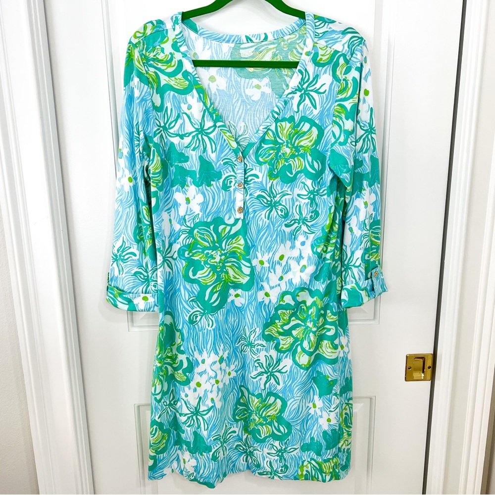 Lilly Pulitzer Palmetto dress size XL in Lagoon Green Wave print
